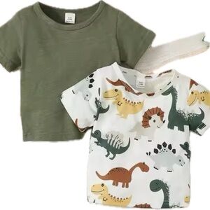 New lot of 2: Green and White Short Sleeve Tees with Dinosaur Print 9-12 months